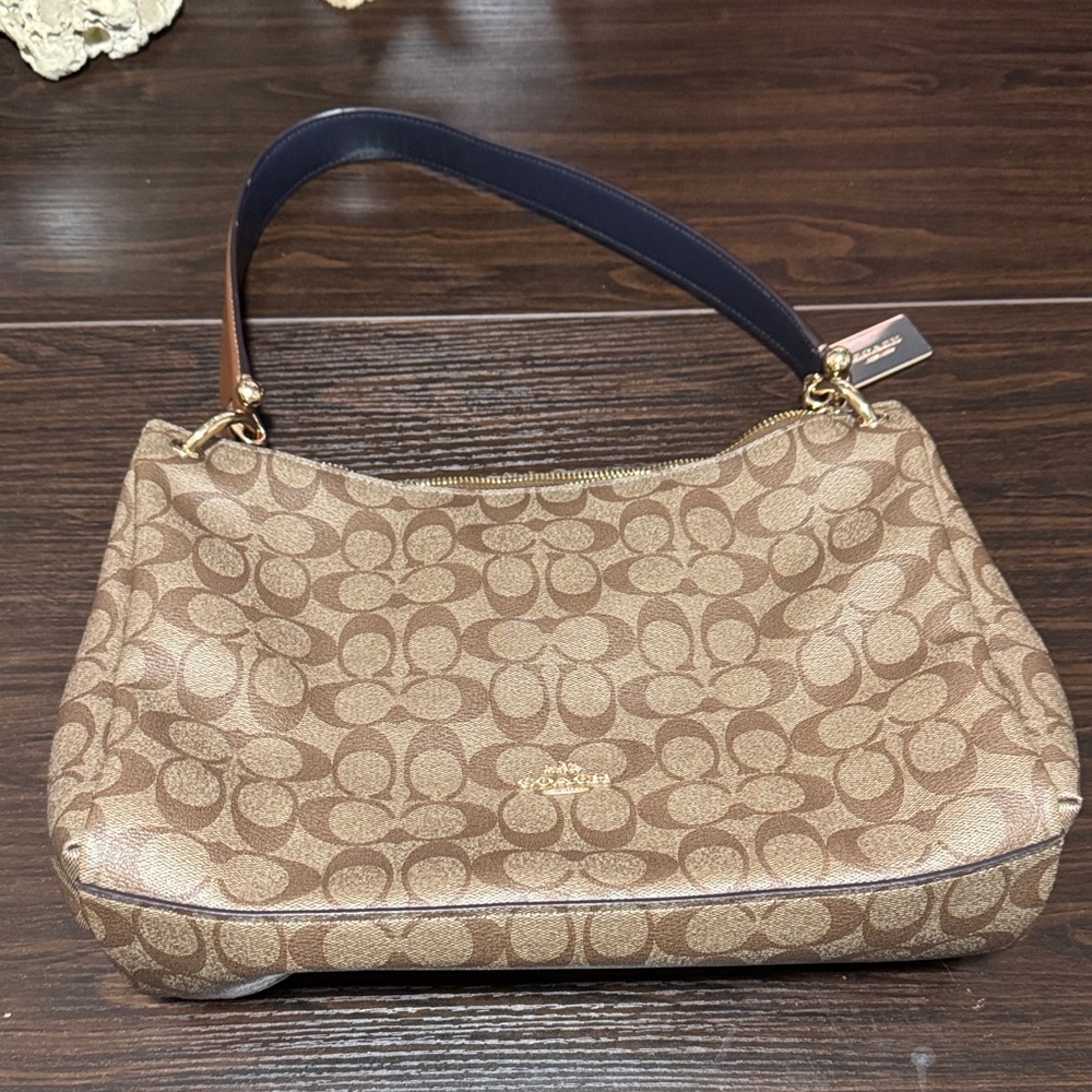 Coach Brown and Tan Signature Shoulder Bag